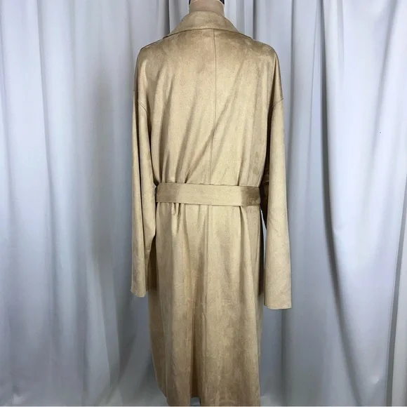 LuLaRoe Luxe Liliane Moleskin Vegan Suede Coat 3XL Tan Belted Super Soft NWT - Picture 3 of 14